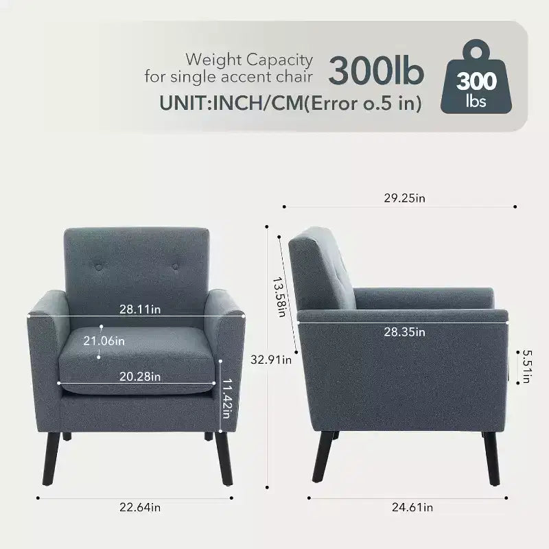 Fauteuil d'appoint en tissu Acekool avec pieds en bois, fauteuil de style moderne du milieu du siècle pour salon, chambre à coucher, appartement