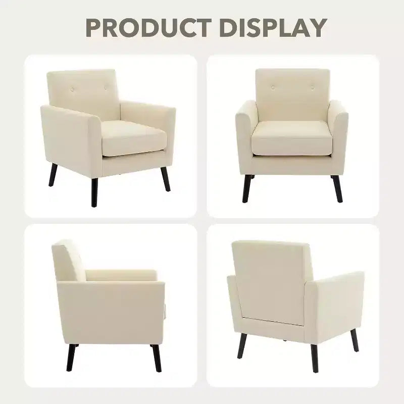Fauteuil d'appoint en tissu Acekool avec pieds en bois, fauteuil de style moderne du milieu du siècle pour salon, chambre à coucher, appartement