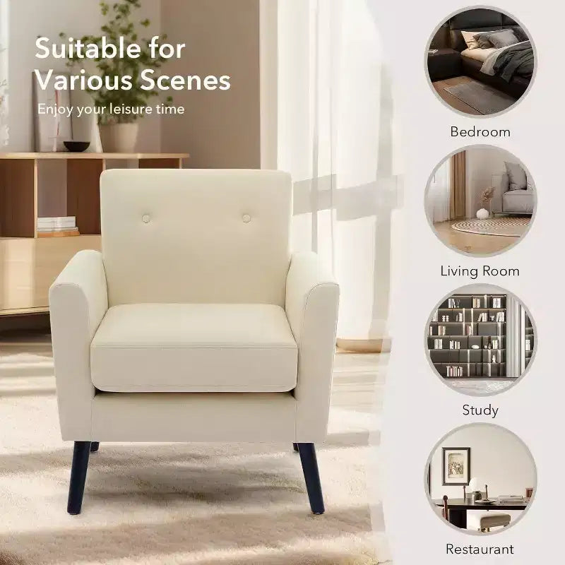 Fauteuil d'appoint en tissu Acekool avec pieds en bois, fauteuil de style moderne du milieu du siècle pour salon, chambre à coucher, appartement