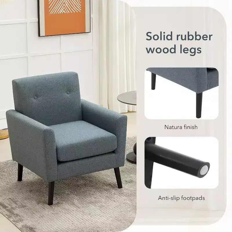 Fauteuil d'appoint en tissu Acekool avec pieds en bois, fauteuil de style moderne du milieu du siècle pour salon, chambre à coucher, appartement