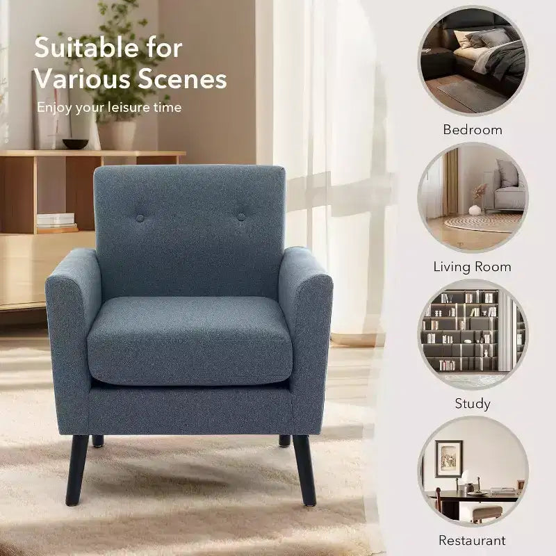 Fauteuil d'appoint en tissu Acekool avec pieds en bois, fauteuil de style moderne du milieu du siècle pour salon, chambre à coucher, appartement