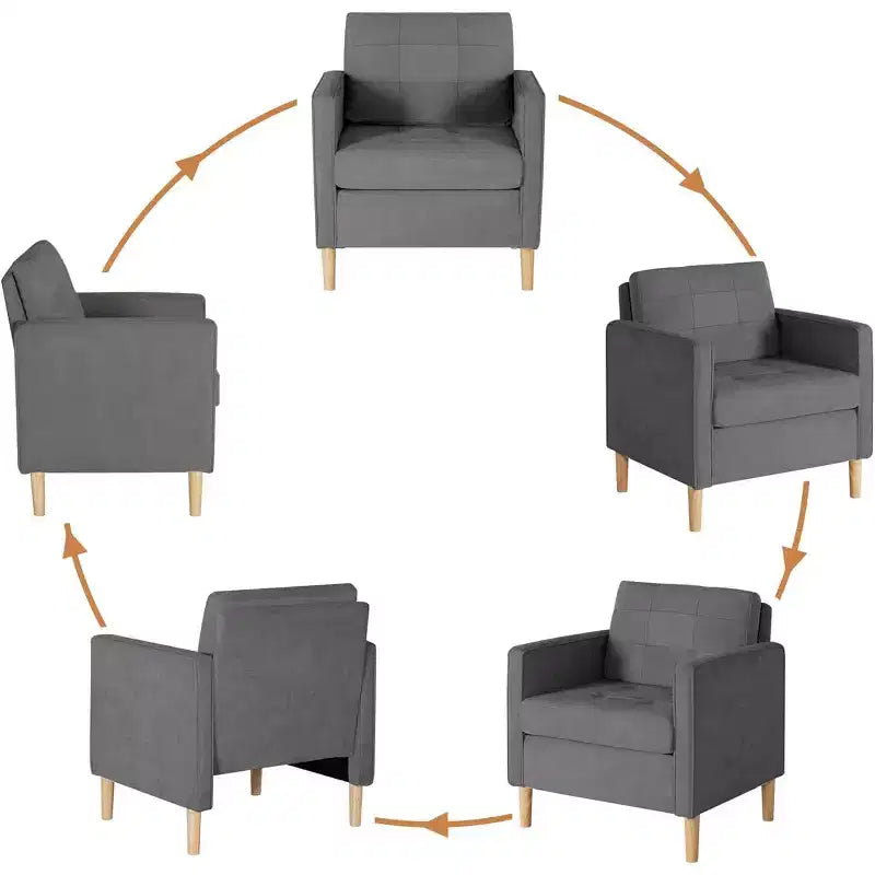 Fauteuil décoratif TYBOATLE en lin confortable à accoudoirs arrondis pour salon, chaise de lecture et de détente à dossier haut pour salon, chambre, salle d'attente, gris