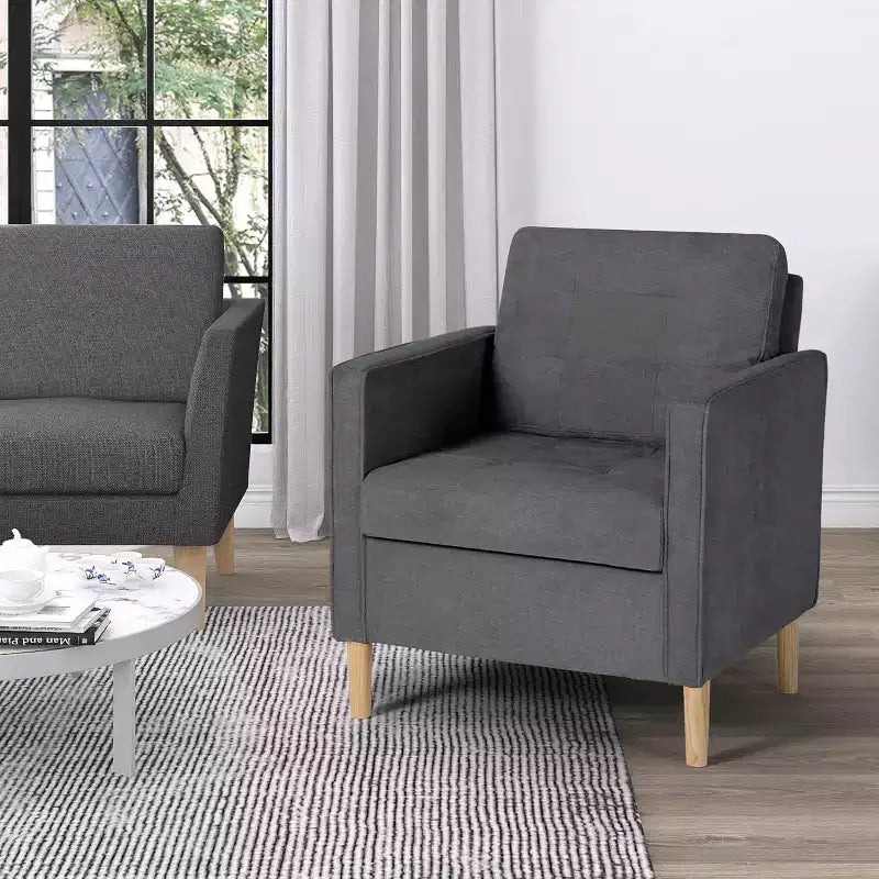Fauteuil décoratif TYBOATLE en lin confortable à accoudoirs arrondis pour salon, chaise de lecture et de détente à dossier haut pour salon, chambre, salle d'attente, gris