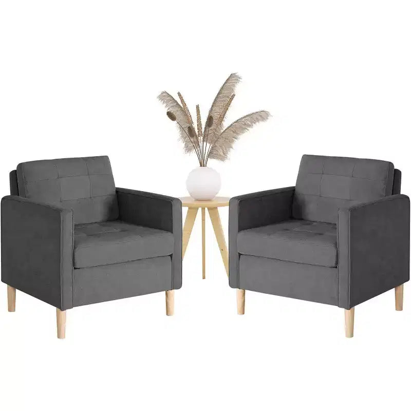 TYBOATLE Decor Linen Comfy Round Arms Chair Set of 2 for Living Room, Reading Leisure Chair with High Back for Living Room Bedroom Waiting Room, Grey