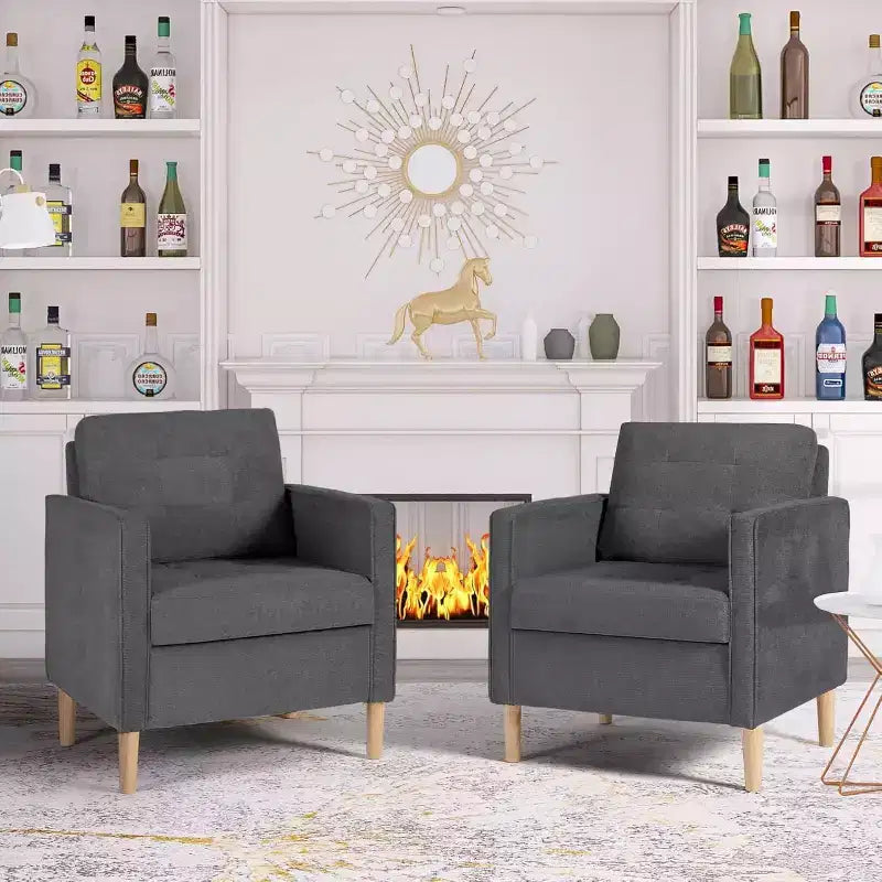 TYBOATLE Decor Linen Comfy Round Arms Chair Set of 2 for Living Room, Reading Leisure Chair with High Back for Living Room Bedroom Waiting Room, Grey