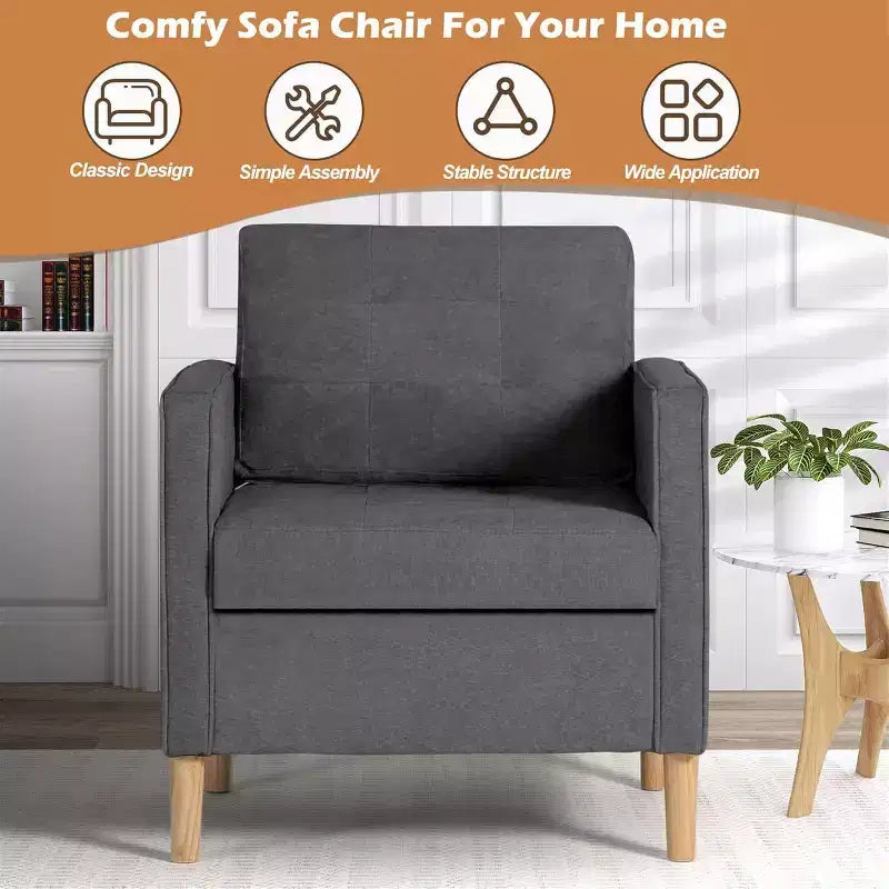 TYBOATLE Decor Linen Comfy Round Arms Chair Set of 2 for Living Room, Reading Leisure Chair with High Back for Living Room Bedroom Waiting Room, Grey