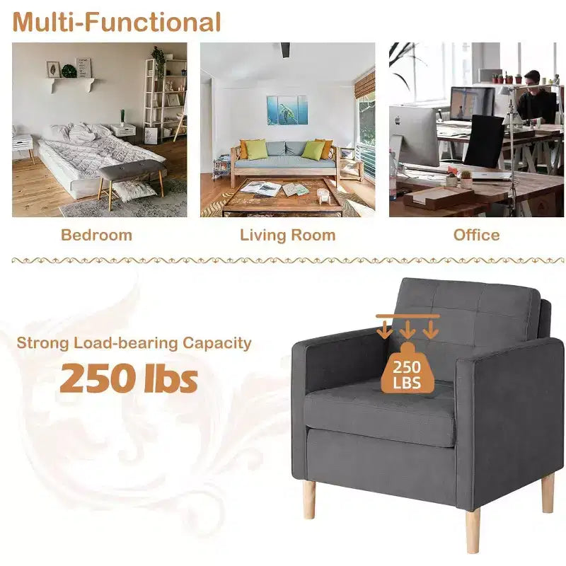 TYBOATLE Decor Linen Comfy Round Arms Chair Set of 2 for Living Room, Reading Leisure Chair with High Back for Living Room Bedroom Waiting Room, Grey