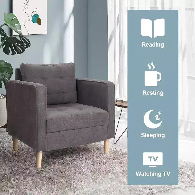 TYBOATLE Decor Linen Comfy Round Arms Chair Set of 2 for Living Room, Reading Leisure Chair with High Back for Living Room Bedroom Waiting Room, Grey