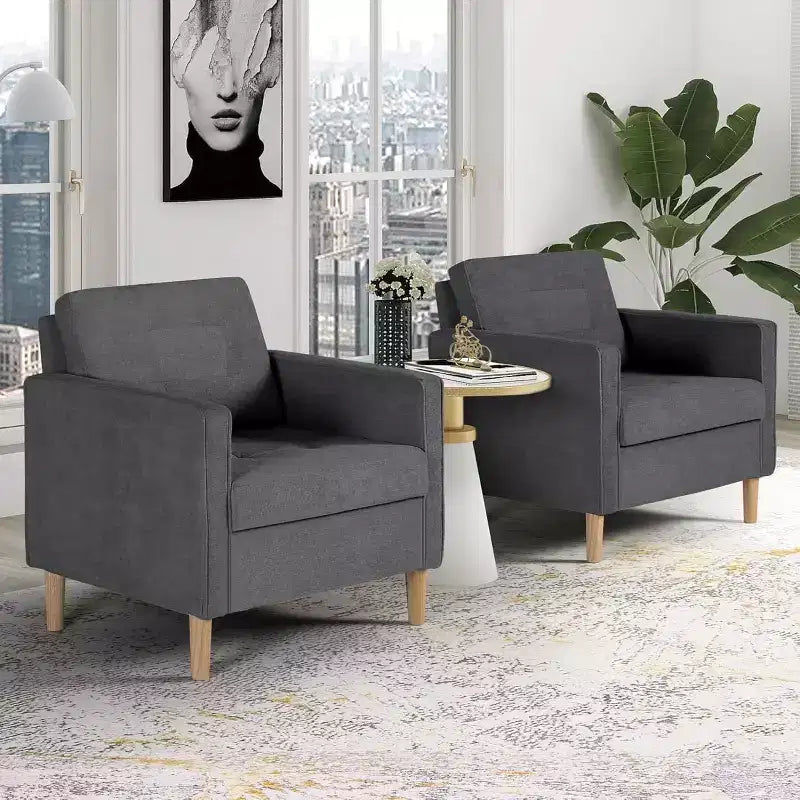 TYBOATLE Decor Linen Comfy Round Arms Chair Set of 2 for Living Room, Reading Leisure Chair with High Back for Living Room Bedroom Waiting Room, Grey