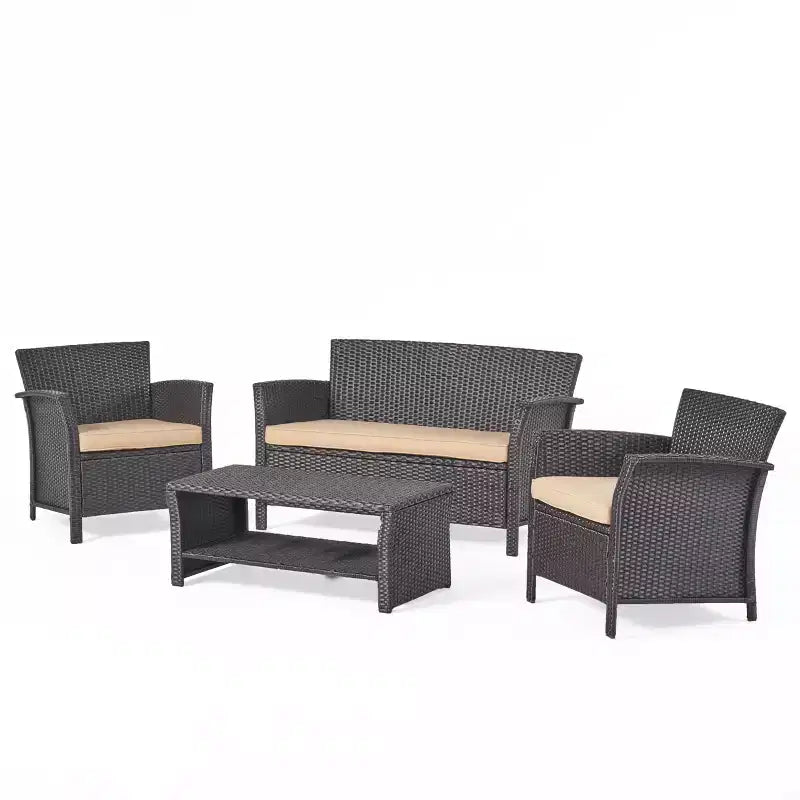 Ensemble de conversation d'extérieur 4 places en osier GDFStudio Clearwater avec coussins