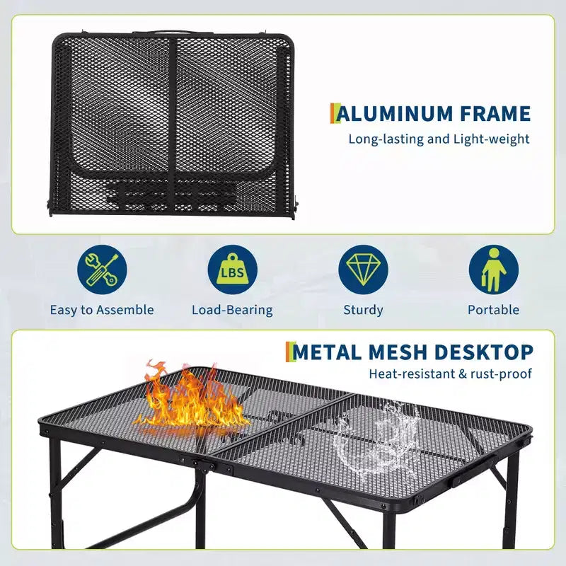 Table pliante à cadre en aluminium et treillis de fer