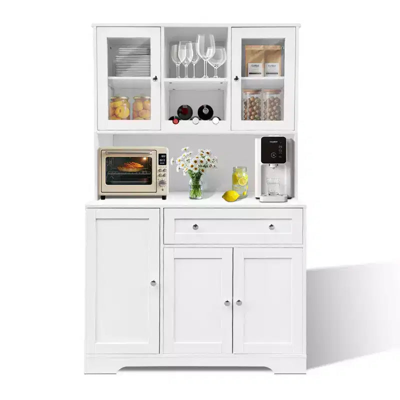 Meuble de rangement pour cuisine de 68 pouces, buffet de cuisine autoportant avec casier à vin, tiroir et étagères de porte
