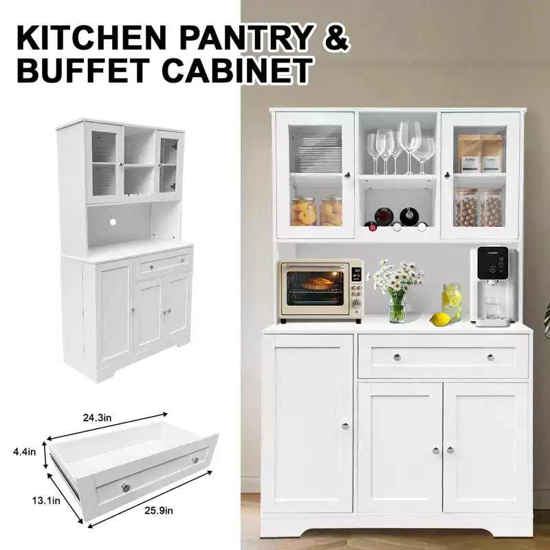Meuble de rangement pour cuisine de 68 pouces, buffet de cuisine autoportant avec casier à vin, tiroir et étagères de porte