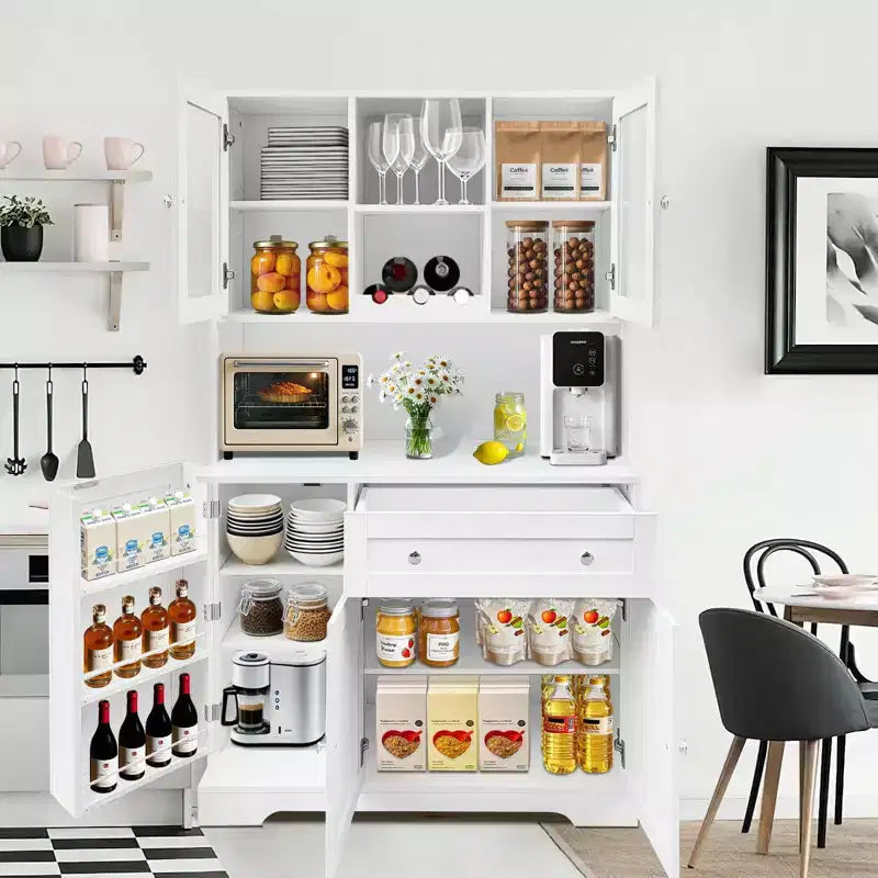 Meuble de rangement pour cuisine de 68 pouces, buffet de cuisine autoportant avec casier à vin, tiroir et étagères de porte