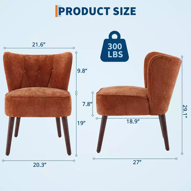 Fauteuil d'appoint mi-siècle GustoWave avec pieds en bois massif, fauteuil d'appoint capitonné moderne avec dossier à oreilles, chaises de salle à manger