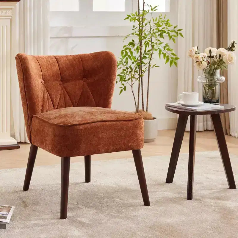 Fauteuil d'appoint mi-siècle GustoWave avec pieds en bois massif, fauteuil d'appoint capitonné moderne avec dossier à oreilles, chaises de salle à manger