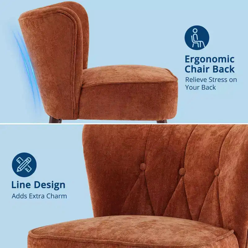 Fauteuil d'appoint mi-siècle GustoWave avec pieds en bois massif, fauteuil d'appoint capitonné moderne avec dossier à oreilles, chaises de salle à manger