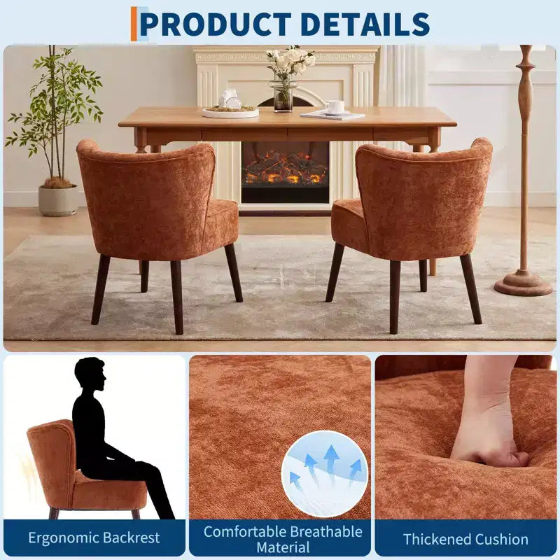 Fauteuil d'appoint mi-siècle GustoWave avec pieds en bois massif, fauteuil d'appoint capitonné moderne avec dossier à oreilles, chaises de salle à manger
