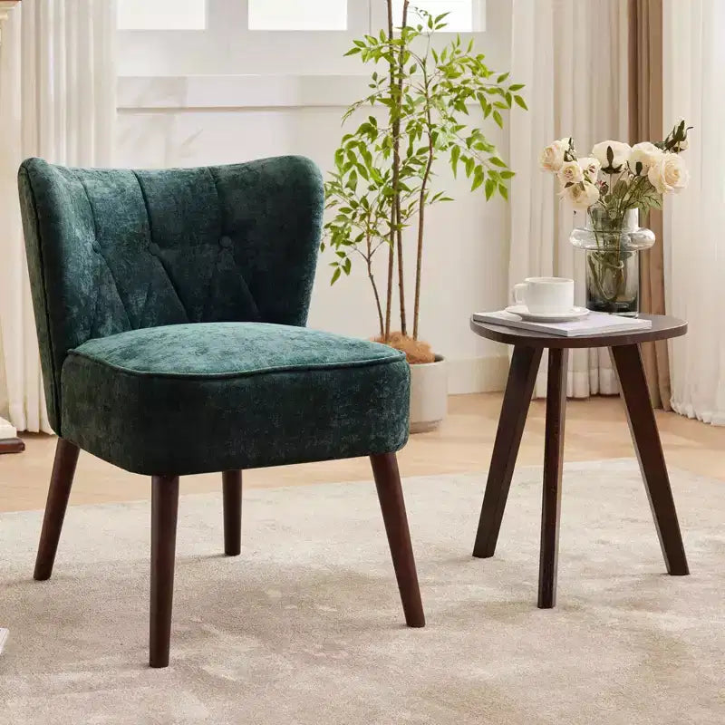 Fauteuil d'appoint mi-siècle GustoWave avec pieds en bois massif, fauteuil d'appoint capitonné moderne avec dossier à oreilles, chaises de salle à manger