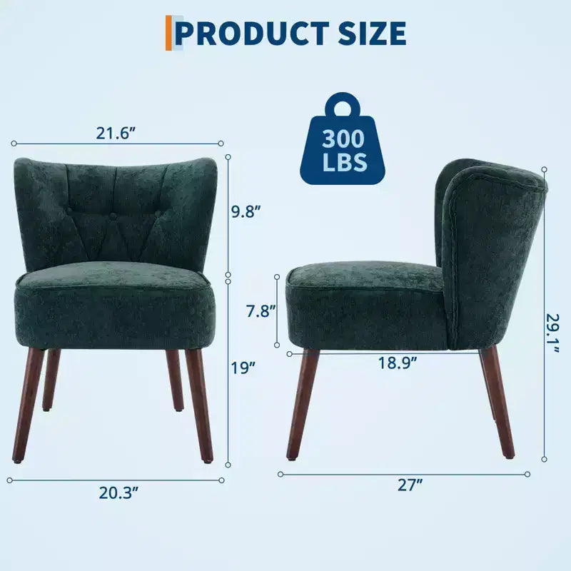 Fauteuil d'appoint mi-siècle GustoWave avec pieds en bois massif, fauteuil d'appoint capitonné moderne avec dossier à oreilles, chaises de salle à manger