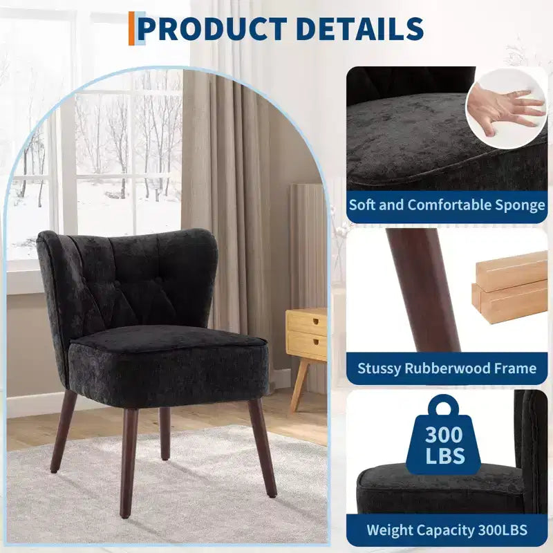 Fauteuil d'appoint mi-siècle GustoWave avec pieds en bois massif, fauteuil d'appoint capitonné moderne avec dossier à oreilles, chaises de salle à manger