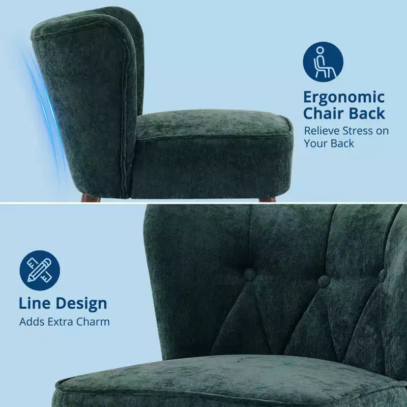 Fauteuil d'appoint mi-siècle GustoWave avec pieds en bois massif, fauteuil d'appoint capitonné moderne avec dossier à oreilles, chaises de salle à manger
