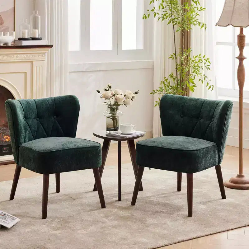 Fauteuil d'appoint mi-siècle GustoWave avec pieds en bois massif, fauteuil d'appoint capitonné moderne avec dossier à oreilles, chaises de salle à manger