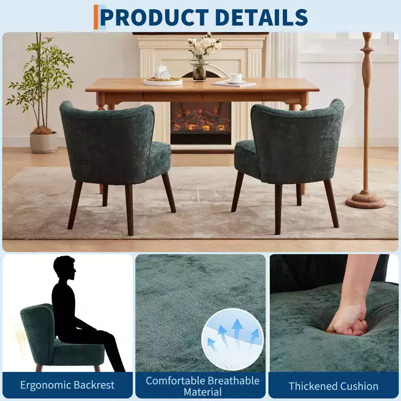 Fauteuil d'appoint mi-siècle GustoWave avec pieds en bois massif, fauteuil d'appoint capitonné moderne avec dossier à oreilles, chaises de salle à manger