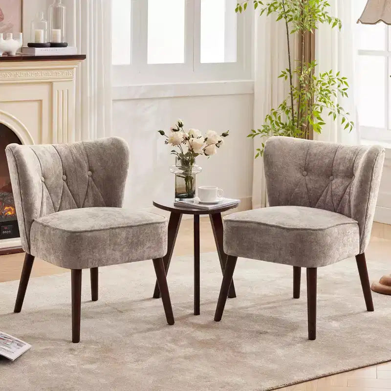 Fauteuil d'appoint mi-siècle GustoWave avec pieds en bois massif, fauteuil d'appoint capitonné moderne avec dossier à oreilles, chaises de salle à manger
