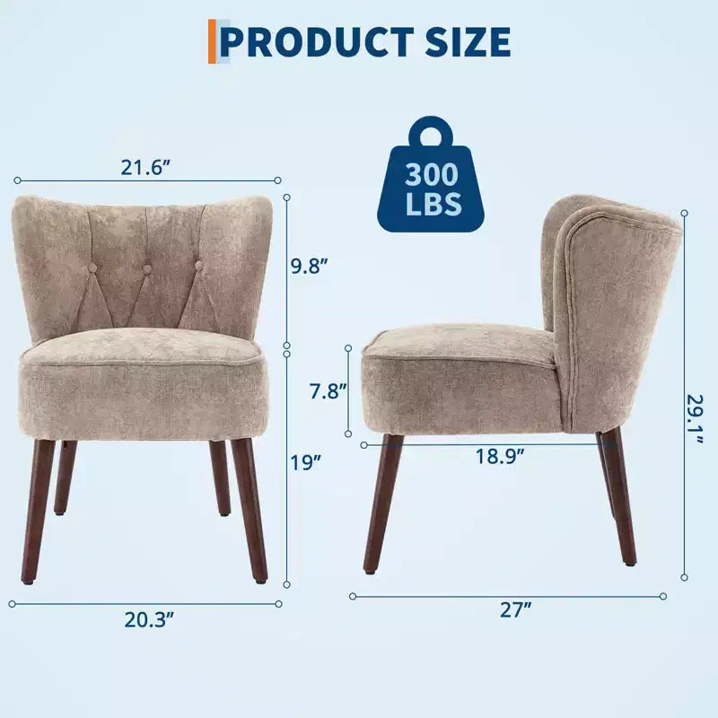 Fauteuil d'appoint mi-siècle GustoWave avec pieds en bois massif, fauteuil d'appoint capitonné moderne avec dossier à oreilles, chaises de salle à manger