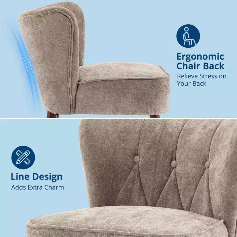 Fauteuil d'appoint mi-siècle GustoWave avec pieds en bois massif, fauteuil d'appoint capitonné moderne avec dossier à oreilles, chaises de salle à manger