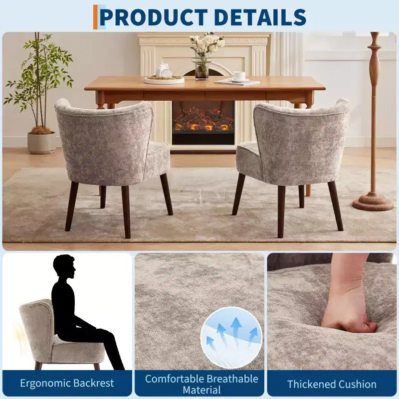 Fauteuil d'appoint mi-siècle GustoWave avec pieds en bois massif, fauteuil d'appoint capitonné moderne avec dossier à oreilles, chaises de salle à manger
