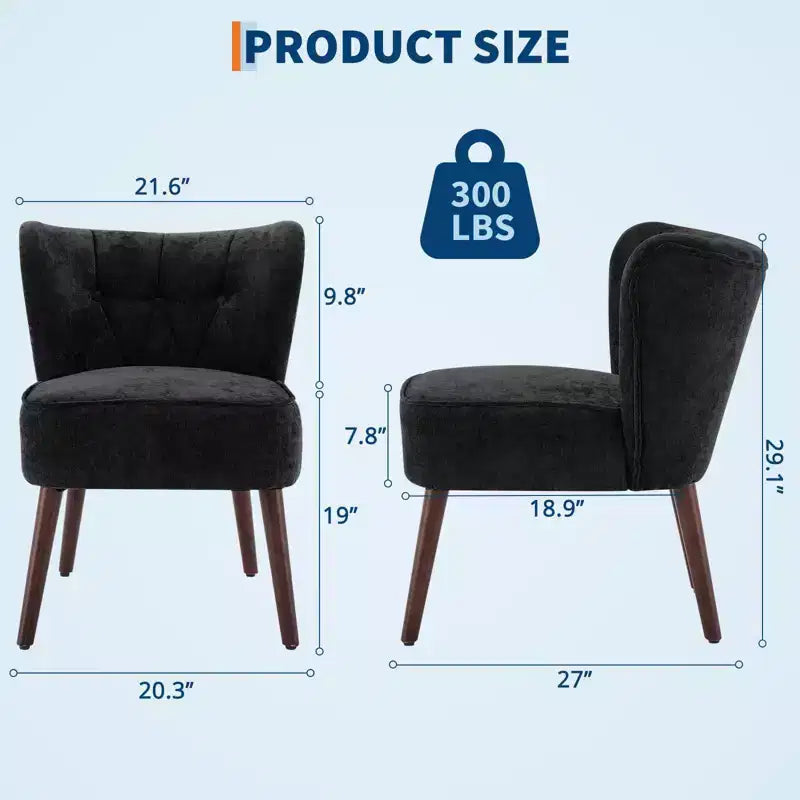 Fauteuil d'appoint mi-siècle GustoWave avec pieds en bois massif, fauteuil d'appoint capitonné moderne avec dossier à oreilles, chaises de salle à manger