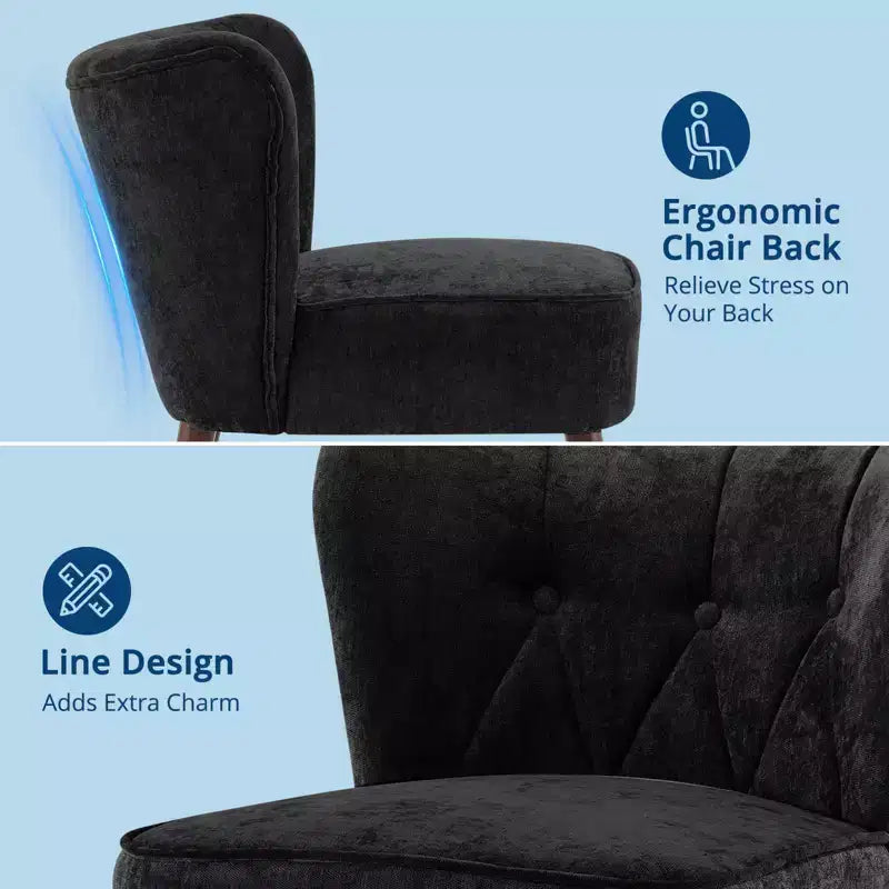 Fauteuil d'appoint mi-siècle GustoWave avec pieds en bois massif, fauteuil d'appoint capitonné moderne avec dossier à oreilles, chaises de salle à manger