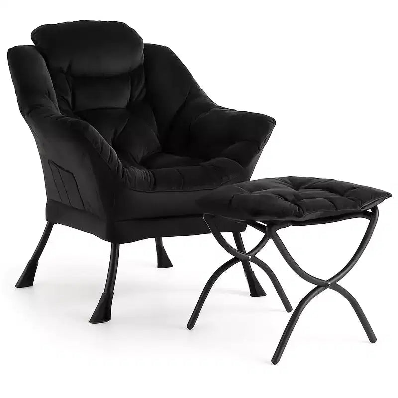 TROPOW Lazy Chair with Ottoman, Modern Lounge Accent Chair,Leisure Sofa Armchair with Footrest,Reading Armchair with Side Pocket for Living Room
