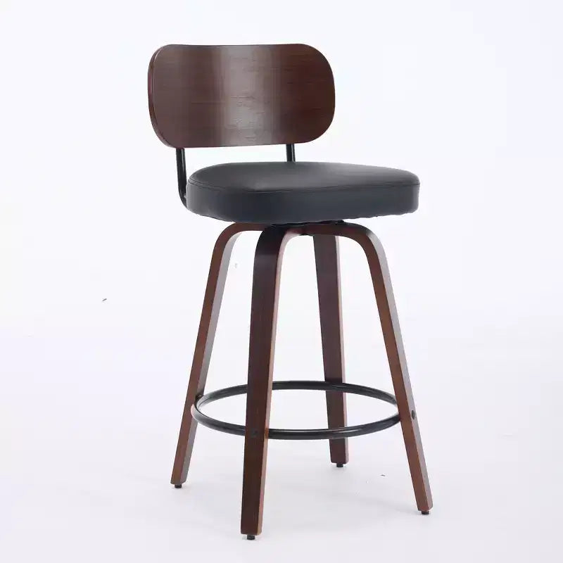 CLIHOME Set of 2 Swivel Bar Stools, 26 Upholstered Faux Leather Counter Height Barstools with Walnut Back & Bentwood Legs