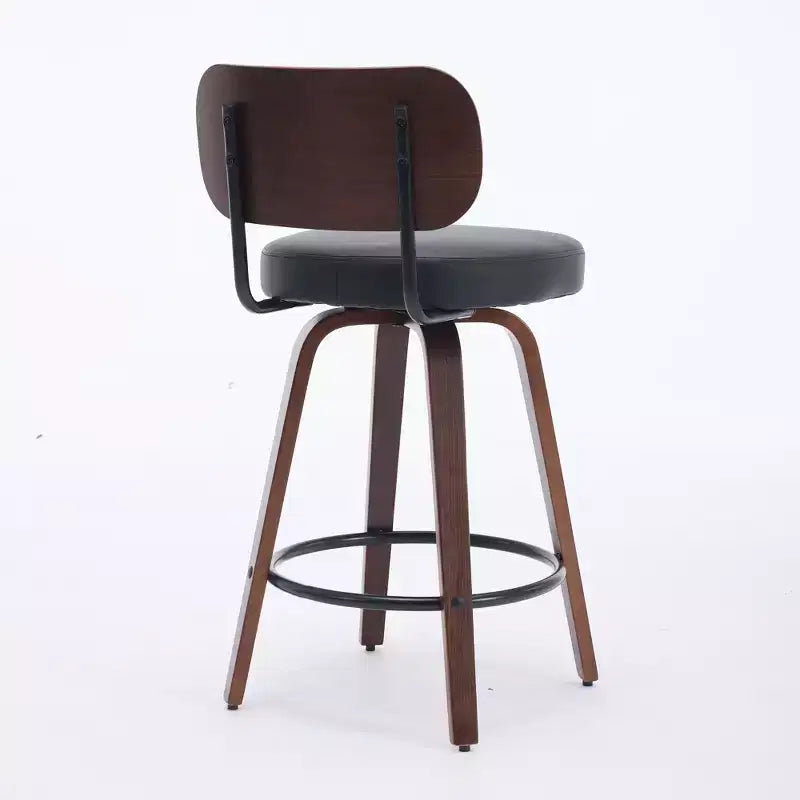 CLIHOME Set of 2 Swivel Bar Stools, 26 Upholstered Faux Leather Counter Height Barstools with Walnut Back & Bentwood Legs