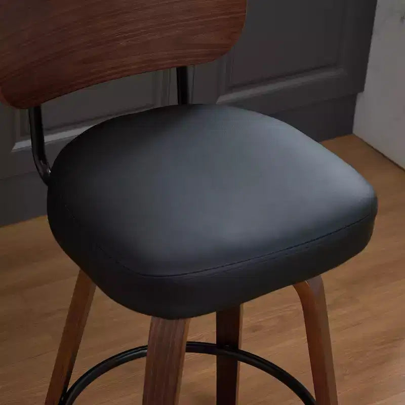 CLIHOME Set of 2 Swivel Bar Stools, 26 Upholstered Faux Leather Counter Height Barstools with Walnut Back & Bentwood Legs