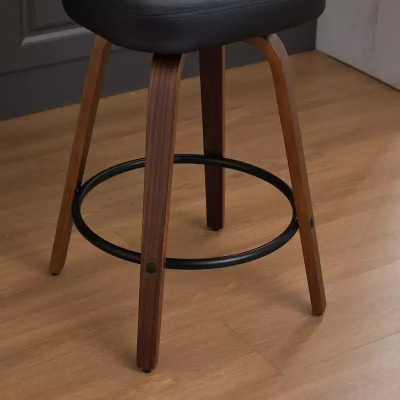 CLIHOME Set of 2 Swivel Bar Stools, 26 Upholstered Faux Leather Counter Height Barstools with Walnut Back & Bentwood Legs