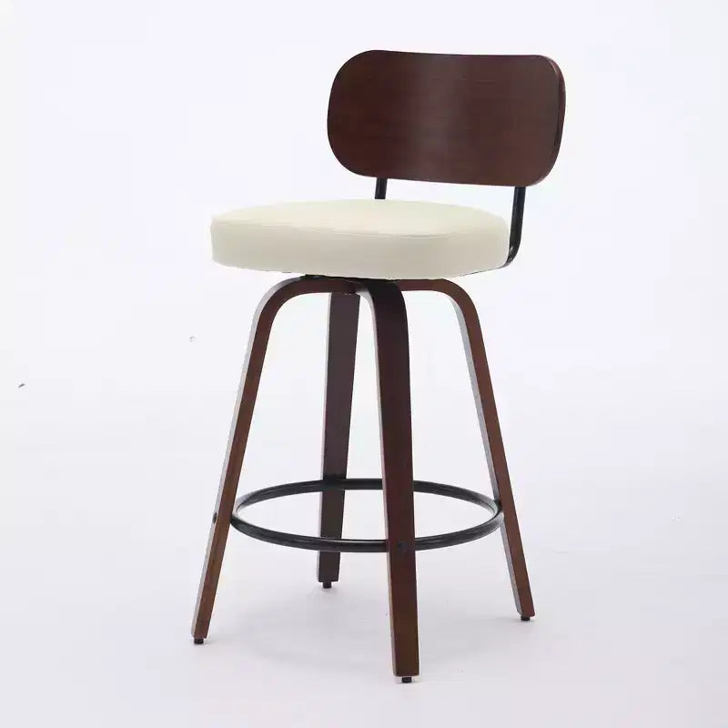 CLIHOME Set of 2 Swivel Bar Stools, 26 Upholstered Faux Leather Counter Height Barstools with Walnut Back & Bentwood Legs