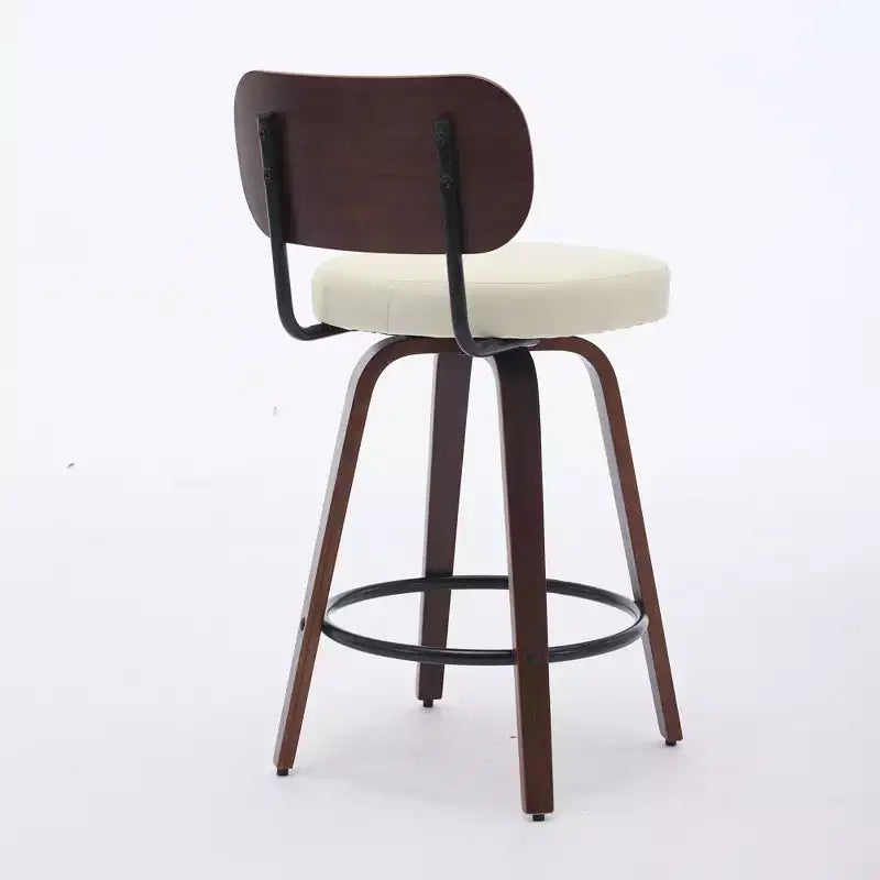 CLIHOME Set of 2 Swivel Bar Stools, 26 Upholstered Faux Leather Counter Height Barstools with Walnut Back & Bentwood Legs