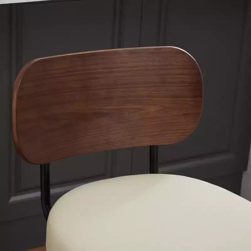 CLIHOME Set of 2 Swivel Bar Stools, 26 Upholstered Faux Leather Counter Height Barstools with Walnut Back & Bentwood Legs