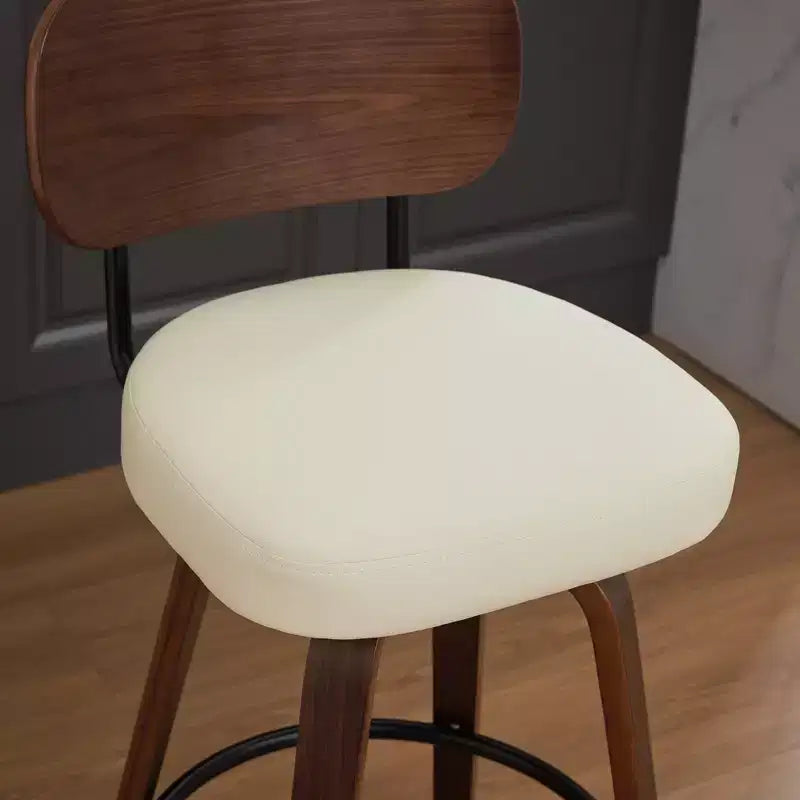 CLIHOME Set of 2 Swivel Bar Stools, 26 Upholstered Faux Leather Counter Height Barstools with Walnut Back & Bentwood Legs