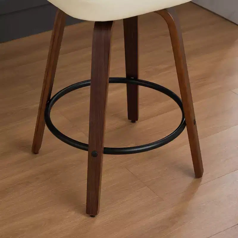 CLIHOME Set of 2 Swivel Bar Stools, 26 Upholstered Faux Leather Counter Height Barstools with Walnut Back & Bentwood Legs