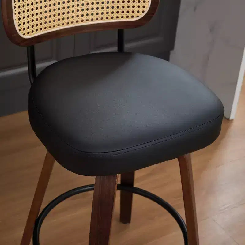 CLIHOME Lot de 2 tabourets de bar hauteur comptoir - Tabourets de bar 26 pouces en rotin avec dossier en canne et assise rembourrée