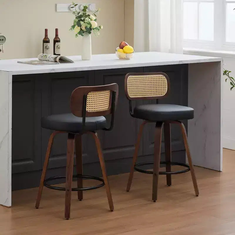 CLIHOME Lot de 2 tabourets de bar hauteur comptoir - Tabourets de bar 26 pouces en rotin avec dossier en canne et assise rembourrée