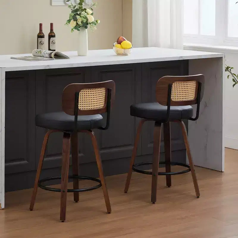 CLIHOME Lot de 2 tabourets de bar hauteur comptoir - Tabourets de bar 26 pouces en rotin avec dossier en canne et assise rembourrée