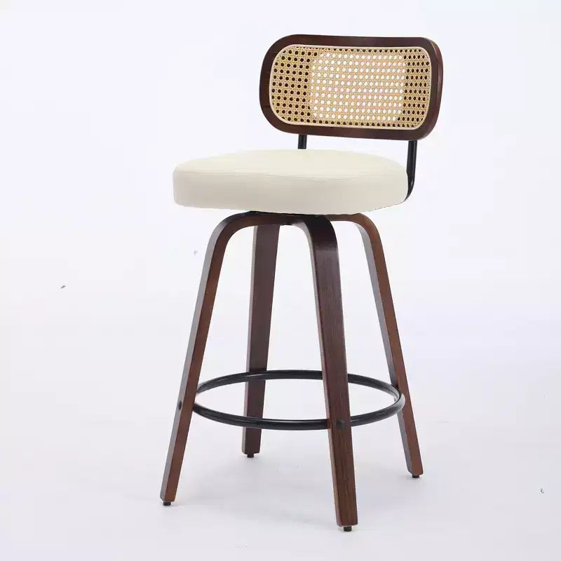 CLIHOME Lot de 2 tabourets de bar hauteur comptoir - Tabourets de bar 26 pouces en rotin avec dossier en canne et assise rembourrée