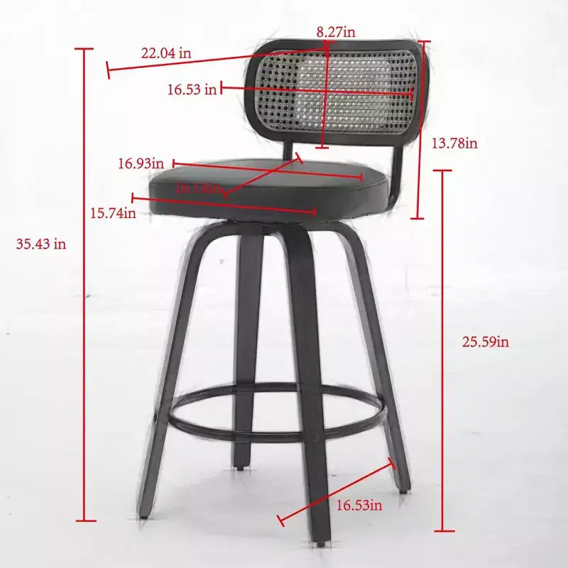 CLIHOME Lot de 2 tabourets de bar hauteur comptoir - Tabourets de bar 26 pouces en rotin avec dossier en canne et assise rembourrée