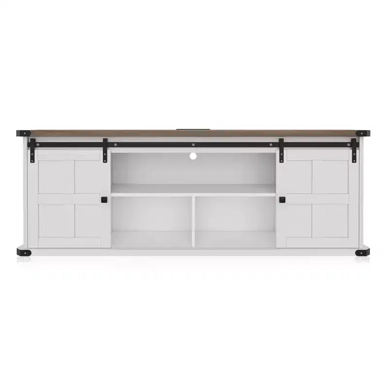Meuble TV de 70 po pour téléviseurs de 75 po, centre de divertissement de style rustique avec portes coulissantes de grange et armoires de rangement, table console TV média moderne